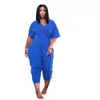 5 XL Plus Size Jumpsuit Fashion Pocket Sexy V Neck Casual High Street Solid Color Trousers Women's Clothing Wholesale 211022