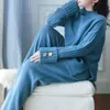 Fashion-Two Piece Dress Genayooa Höst vinter Strikkad Tracksuit Kvinnor Solid Cashmere 2 Set Kvinnor Outfits Suit Loose Jumpers Ladies Korean