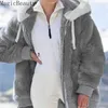 Women Thick Warm Winter Coat Solid Long Sleeve Fluffy Hairy Fake Fur Jackets Outerwear Female Plus Size Zipper Overcoat 211019