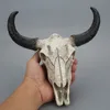 Tête de crâne de vache en résine, décoration murale suspendue pour la maison, Sculpture d'animaux en 3D, Figurines artisanales, cornes
