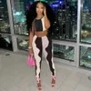 Sexy Wave Striped Mesh Sheer Two Piece Set Club Birthday Outfits for Women Matching Sets Sleeveless Crop Top and Leggings Sets Y0625