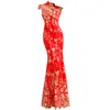 Ubranie etniczne Czerwony haft cheongsam nowoczesny qipao długie chińskie kobiety tradycyjna suknia wieczorowa orientalna elegancka sukienka imprezowa3262680