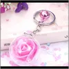 Sleutelhangers mode-accessoires drop levering 2021 creatieve metalen bell Eternal flower rose fles legering vrouwen ring hanger sleutelhanger xizwr