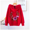 Herfst mode terug geborduurde vrouwelijke nerts fleece gebreide korte cardigan jas vrouwen 210416