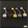 & Bell Drop Delivery 2021 Belly Button Ring Surgical Steel 14 Gauge Navel Bar Piercing Rings Cartilage Earring Body Jewelry 5 Colors Cy0Og