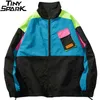 Men Hip Hop Streetwear Jacket Coat Retro Color Block Patchwork Harajuku Windbreaker Oversized Track Pocket Autumn 211126