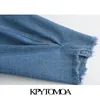 Kobiety Moda Oversized Cropped Denim Kurtka Płaszcz Z Długim Rękawem Frayed Tassel Kobiet Odzieżowiec Chic Topy 210420