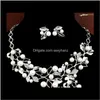 Sier Gold Color Crystal Bridal Sets Leaf Shape Choker Necklace Earrings Wedding Jewelry For Women Engagement Pearl Dkwjb Bfapc