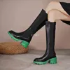 Luxury Chelsea Boots Женские платформы Женские сапоги Коренастая зимняя обувь колено высокие сапоги толстые каблуки дизайнерская кожа 2021 Y1125