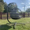 US-amerikanische Swing Egg-Stuhl-Stand-Innen-Outdoor-Wicker Rattan-Patio-Korb hängender Stuhl mit C-Typ-Halterungskissen und -kissen, grau A45