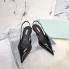 Luxury Designer Brand Pointed Toe Sandals 2021 Latest Fashion Womens Dress Leather High Heels Sexy Alphabet Cloth Shoes