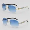 Sem aro original branco dentro de búfalo preto chifre sunglasses diamante corte uv400 lente unisex alta qualidade óculos de sol metal moldura ouro grande macho e fêmea