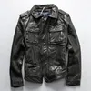 Pelle di pecora in cuoio di pelle da uomo Genuino Classico Bomber Bomber Giacca Black Designer Vintage Moto Moto Motociclista