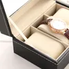 BEKIJK DOOSES KAS KLEIN 3 slot heren zwart lederen display glazen top sieraden organizer opbergboxwatch