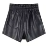 Twotwinstyle PU Läder Wide Leg Shorts Kjolar för Kvinnor Hög midja Chic Black Short Female Fashion Clothing Stylish 210517