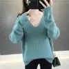 Höst V-Neck Sweater Kvinnors Koreanska Loose Short Base Knitwear Hooded Spring Tops 210427