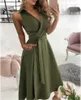 Sexy ärmelloses Wrap-Frauen-Midikleid, modisch, V-Ausschnitt, Gürtel, Tasche, Hüfte, große Schaukel, Damen, elegante Party, Sommer, ES 210526