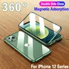 Full Body Magnetic Case for iPhone 14 13 12 Pro Max 11 8 Plus Magnet Adsorption Phone Cases with Aluminum Metal Frame Double Glass izeso