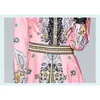Spring Autumn Runway Dresses Women Long Sleeve Pink Flower Print A Line Casual Shirt Dress vestido de mujer 210520