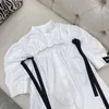 Camicetta corta scava fuori per le donne colletto alla coreana manica a sbuffo camicia bianca casual abbigliamento moda femminile estate 210524