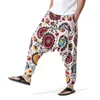 Erkek Baggy Hippi Boho Yoga Harem Pantolon Çiçek Baskı Bırak Crotch Pantolon Yaz Rahat Nefes Pamuk Keten Joggers Sweatpants X0723