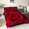 Bettwäsche-Sets Heimtextilien Luxus 3D Rote Rose Set King Size Bettbezug und Kissenbezug 2/3 Stück Kinder Erwachsene Hochzeit Schlafzimmer Dekor