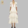 Kvinnor Cascading Ruffle Summer Self Portrait Dress Short Sleeve Lace Patchwork Maxi Long Vestidos 2105205581888