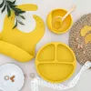 Baby Feeding Bowl Set Silicone Bibs Non-Slip Baby Silikon Tortering BPA Gratis Silikon Tuggning Matkvalitet Nyfödda Tillbehör G1210