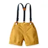 Barn Bröllopskläder Sätter Sommar Baby Boys Gentleman Kläder Satser Gitter Kortärmad Toppar + Bow + Suspender Shorts G220310