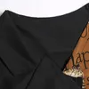 [EAM] Kadınlar Siyah Cep Asimetrik Uzun Elbise Yaka Kısa Kollu Gevşek Fit Moda İlkbahar Yaz 1DD6284 21512