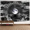 Tapices de pared en blanco y negro, tapiz de arte, colgante de luna para sala de estar, dormitorio, decoración del hogar