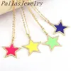 10Pcs Colorful Enamel Star Shape Gold Color Necklace For Women Ladies Star Pendant Necklaces Jewelry X0707