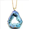 Natural Crystal Cave Pendant Necklaces Agate Stone Charm Necklace Gold Plated Chain Quartz Stones Fashion Jewelry