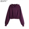 Mulheres Casual Cor Sólida Sweathered Sweatershirts senhoras Manga Longa Hem Elastic Curto Hoodies Marca Chic Tops H529 210420