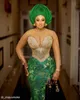 2021 Plus Size Arabische Aso EBI Luxe Mermaid Sexy Prom Jurken Beaded Crystals Kant Pure Nek Avond Formele Partij Tweede Receptie Jurken Jurk ZJ022