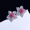 Elegant Charm Flower Stud Earrings Inlay Shiny Small Zircon S925 Silvery Fine Jewelry For Women Wedding Party Anniversary Gifts