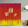 Shower Curtains White Tulip Flower Curtain Red Background Oil Painting Design Bathroom Waterproof Polyester Home Decoration Set