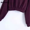 Aachoae Femmes Pure Sweat à capuche Batwing Manches longues Lâche Tops courts Lady Sport Casual Pull Sweat-shirt Femme Sudaderas 210413