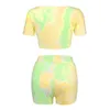 2 stks Dames Mode Loungewear O-hals Korte mouw Pyjama Tie-Dye Printing Home Wear Ondergoed Kleding Vendallen Pijama Mujer G4 Q0706