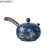 NLSLASI Théière en céramique japonaise Pot à poignée latérale Fait à la main Vintage Porcelaine Bouilloire Fournitures de cérémonie 220ml 210813