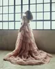 Roze tule tuin prom jurk ruches v-hals bloem formele avondjurken tutu rok photoshoot robe de mariée