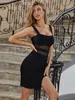 Kobiety Sexy Moda Koronki Mesh Black Bandaż Dress Elegancki Klub Night Club Split Prom Celebrity Bodycon Party Vestido 210527