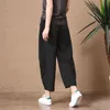 Shimai Kvinnors bomullslinne byxor Elastisk midja Vintage byxor Lady Loose Casual Pants S-2XL Retro Litterära bomullsbyxor 211105