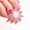 Pins, broscher högkvalitativ vit rosa kristallblomma för kvinnor solros stift brosch bröllop mode smycken zircon tillbehör gåva