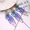 Handmade Fairy Simulation Wing Charm Earrings Insect Butterfly Drop Foil Rhinestone Romantic Bridal Jewelry