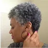 Mignon gris extension de queue de cheval de cheveux humains sel et poivre naturel gris femmes cheveux topper toupet court afro crépu bouffée postiche 100g 120g 10 pouces chaud à vendre