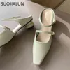 Suojialun 2021 Nya Kvinnor Slipper Round Toe Slip på Mules Skor Låg häl Outdoor Casual Kvinna Sandaler Grön Zapatillas Mujer K78