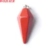 WOJIAER Pendant Necklace Hexagonal Pyramid Natural Red River Jasper Gem Stone Reiki Chakra Dangle Beads Jewelry Z9092