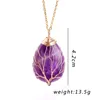 Women Pendant Tree of Life Necklace Natural Stone Pendants Gold Color Wire Wrap Gem Pink Quartz Tiger Eye Green Suspension