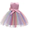 FocusNorm 0-9y Princess Kids Girls Party Dress 3 Kolory Koronki Kwiaty Bez Rękawów Cekinowa Big Bowknot Tutu Sundress Q0716